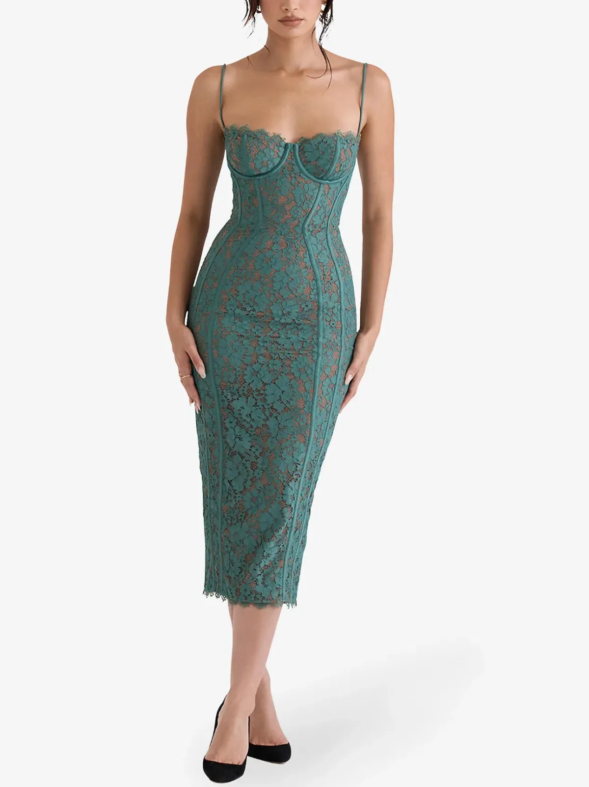 House Of Cb Joelle Forest Lace Midi Dress Green Size 8 for rent on The Volte - main image