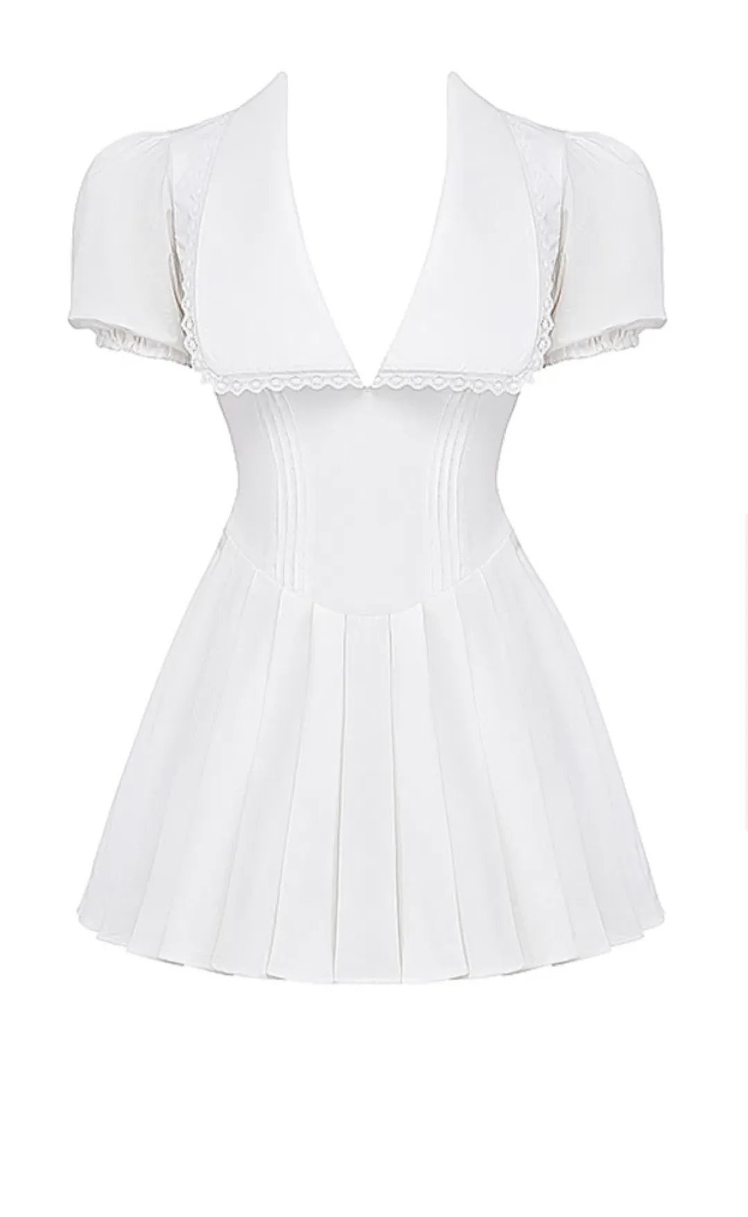 House of CB Piera Collar Pleated Mini Dress in White  Size S/Au 8 for rent on The Volte - main image