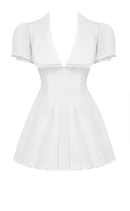 House of CB Piera Collar Pleated Mini Dress in White  Size S/Au 8 for rent on The Volte - image 2