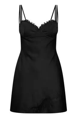 Meshki Joslyn Satin Slip Mini Dress Black Size 6  for rent on The Volte - image 3