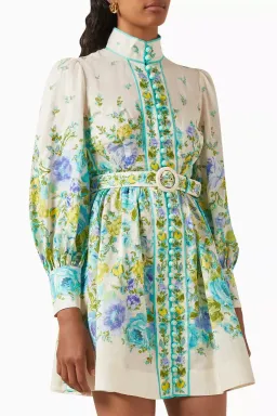 Zimmermann The Raie Buttoned Mini Dress in Teal / Blue Floral Size 1 / AU 10 for rent on The Volte - image 2