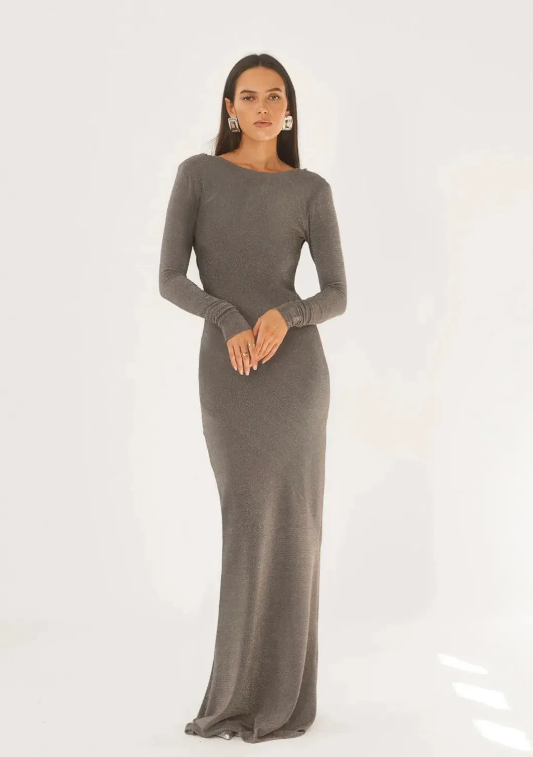 Arcina Ori Jen Gown Silver Size 8  for rent on The Volte - main image