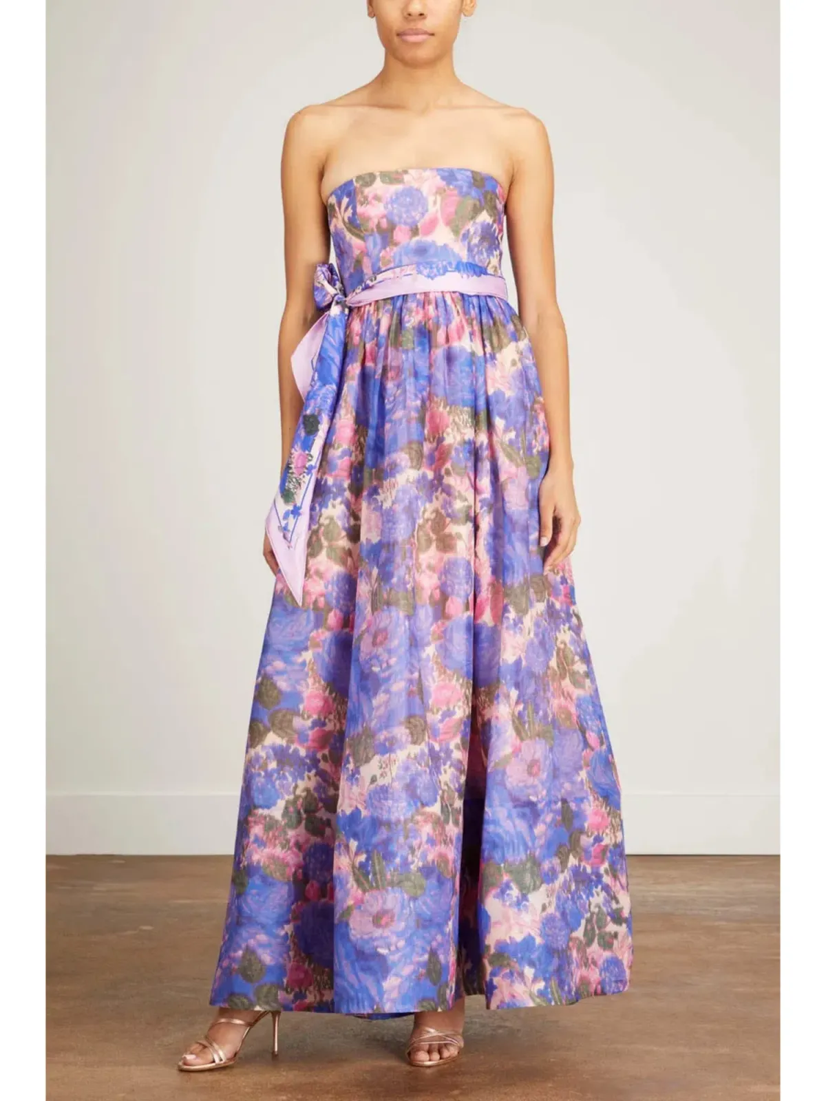 Zimmermann High Tide Strapless Dress Purple Ikat Floral Size 0 / AU 8 for rent on The Volte - main image