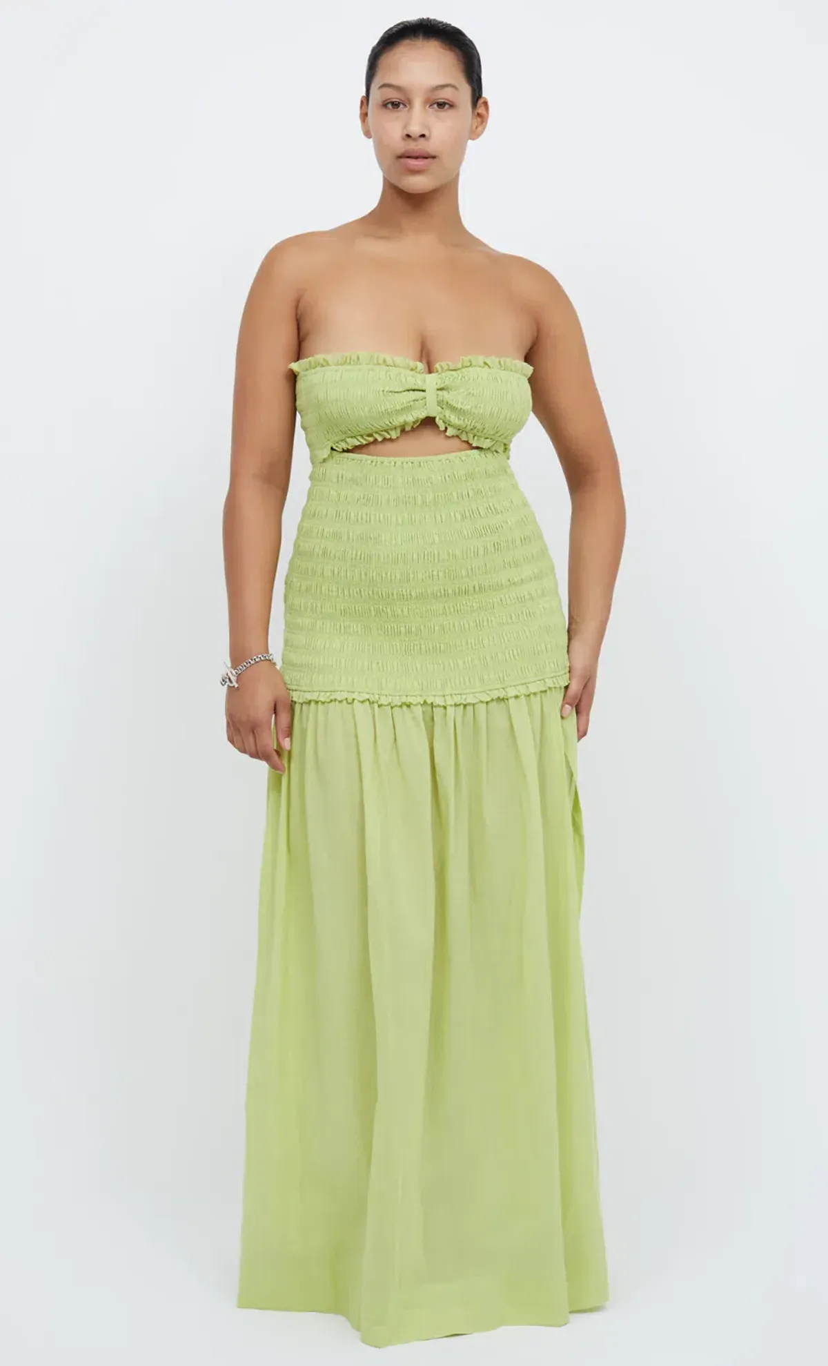 Bec & Bridge Solstice Strapless Maxi Dress Green Size AU 6 for rent on The Volte - main image
