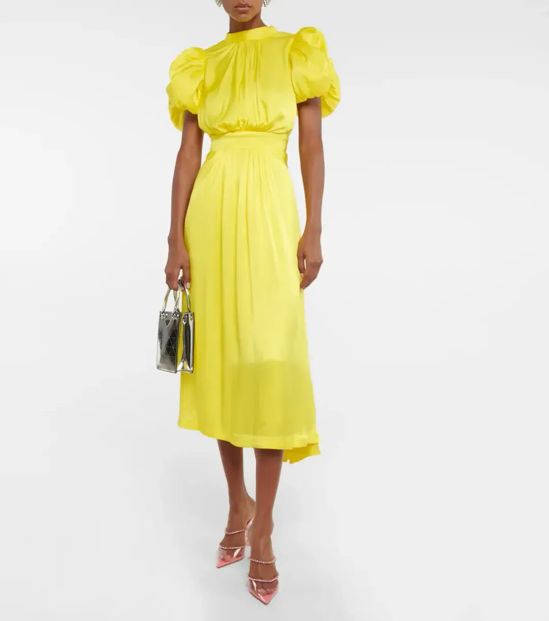 Rotate By Birger Christensen Heavy Satin Midi Dress Blazing Yellow Size 10 for rent on The Volte - main image