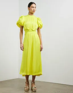 Rotate By Birger Christensen Heavy Satin Midi Dress Blazing Yellow Size 10 for rent on The Volte - image 1