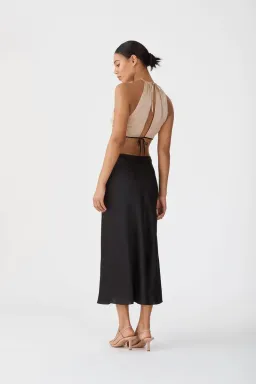 San Sloane Selene Midi Dress Black/Beige Size 10  for rent on The Volte - image 2