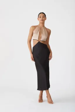 San Sloane Selene Midi Dress Black/Beige Size 10  for rent on The Volte - image 1