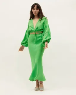 Dominique Healy Parakeet Wrap Top and Skirt Set Green Size 10 for rent on The Volte - image 1