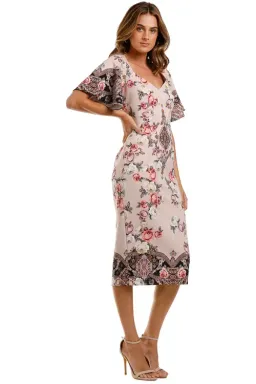 Pasduchas Chichi Sleeve Midi Dress Blush Floral Size 10 for rent on The Volte - image 2