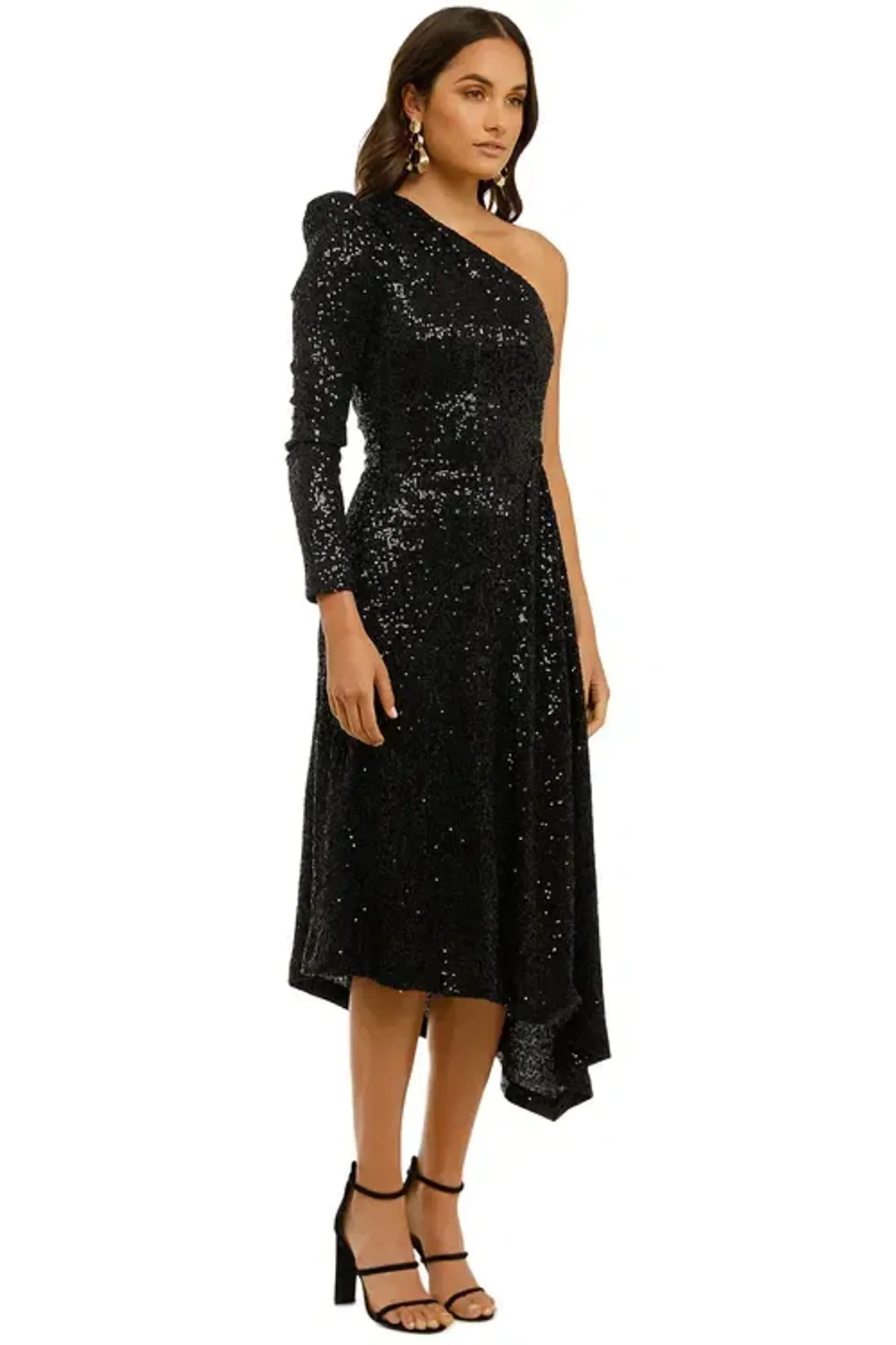 Rebecca Vallance Mona 1 Sleeve Midi Dress Black Black Size 8 for rent on The Volte - main image