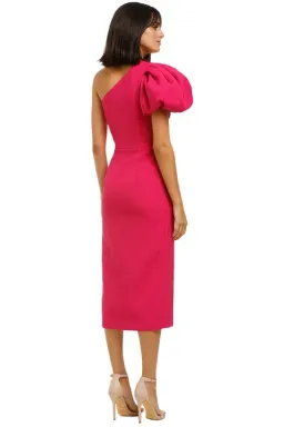 Rebecca Vallance Natalia One Sleeve Midi Dress Magenta Fuschia Pink Size 10 for rent on The Volte - image 3