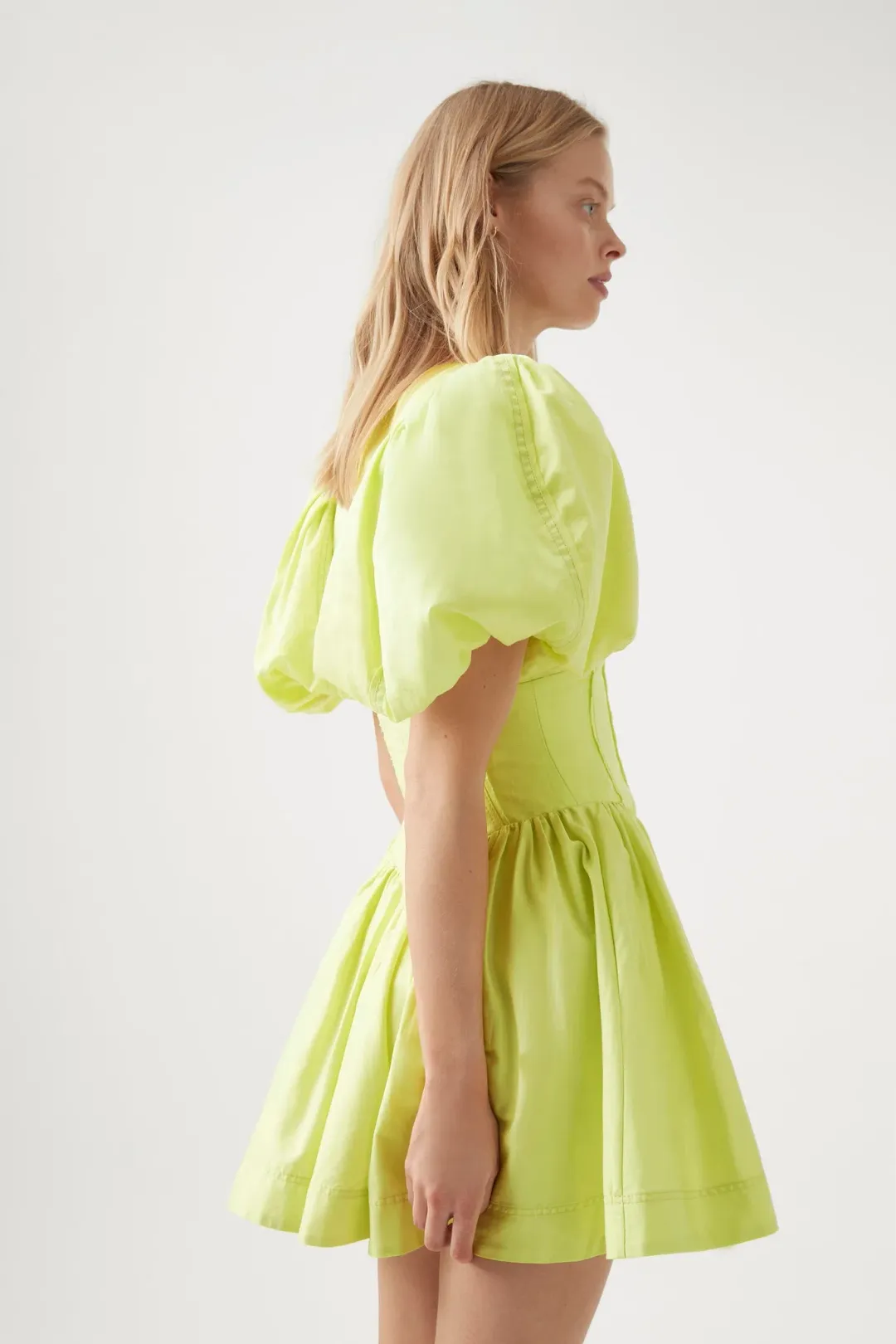 Aje Gianna Puff Sleeve Mini Dress Light Lemon Size 8 for rent on The Volte - main image