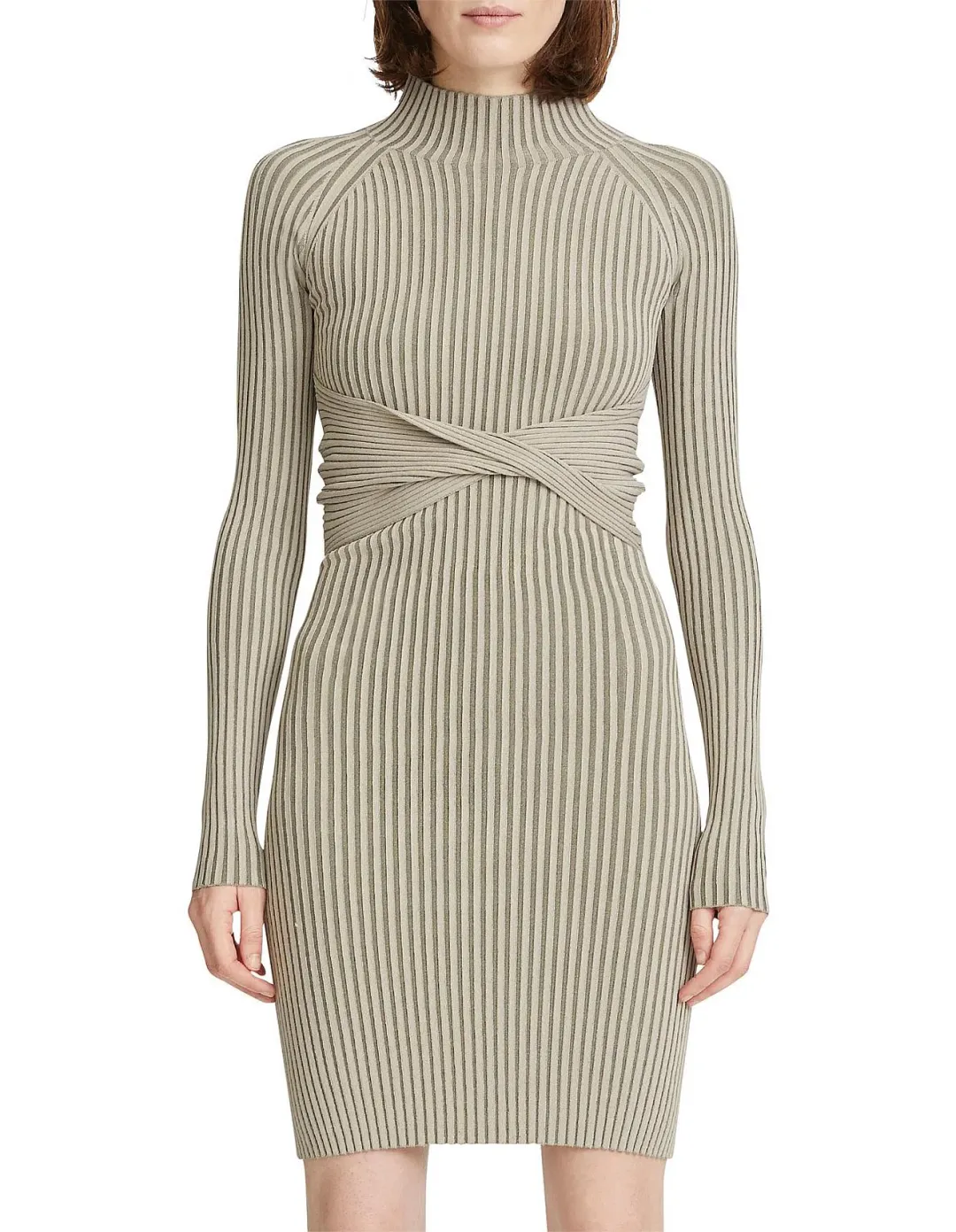 Dion Lee Stripe Rib Twist Dress Taupe/Slate Green Size 8 for rent on The Volte - main image