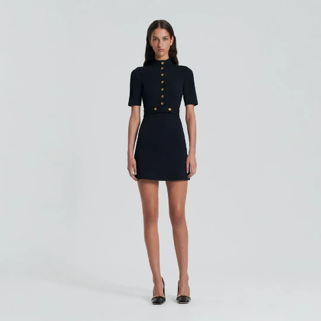 Scanlan Theodore Crepe Knit Mini Dress Black Size 6 for rent on The Volte - main image