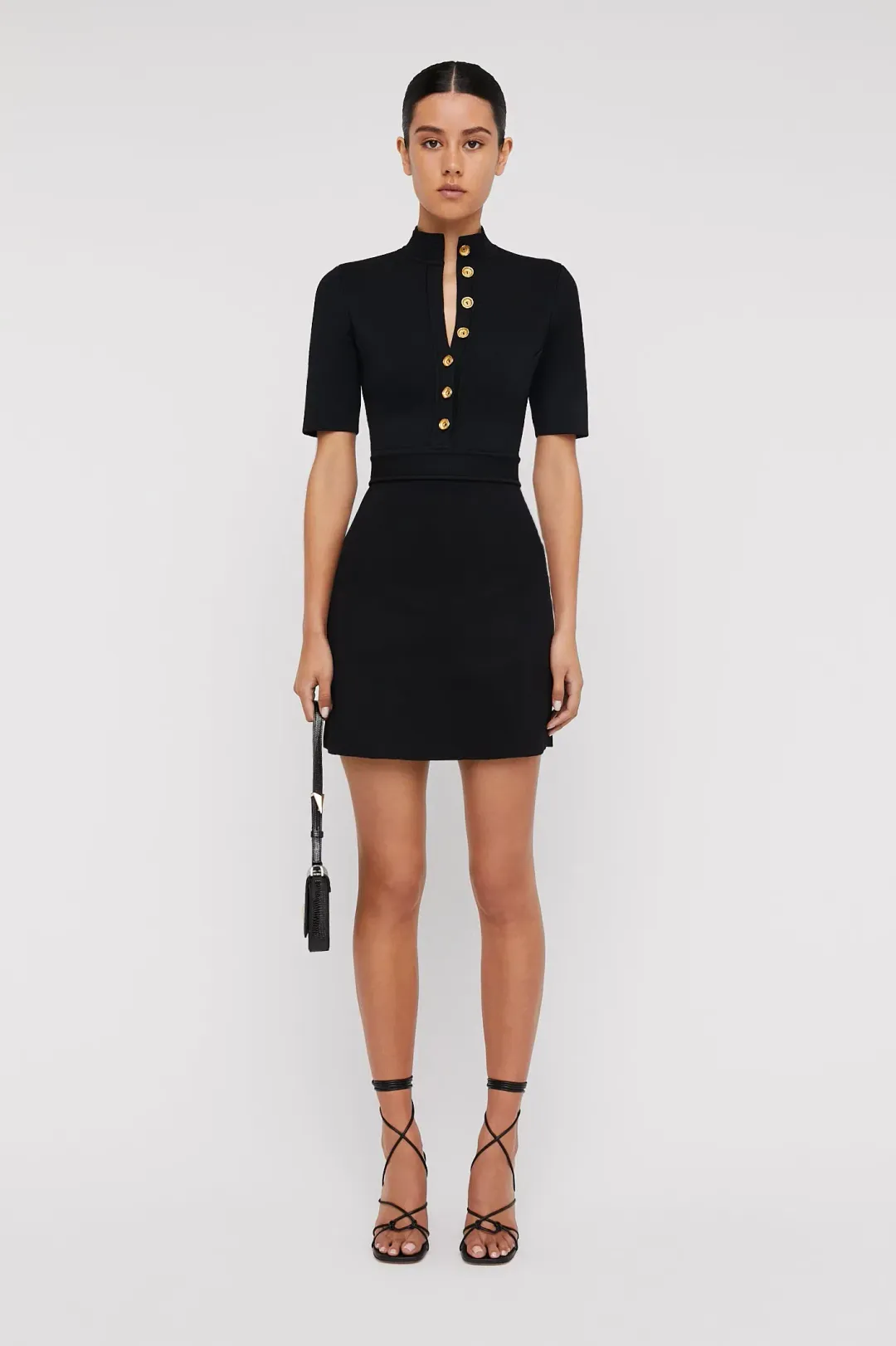 Scanlan Theodore Crepe Knit Mini Dress Black Size 6 for rent on The Volte - main image