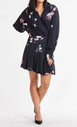 AJE Gabyon Long Sleeved Wrap Floral Print Mini Dress Kimono Black/Pink Size 6 for rent on The Volte - image 2