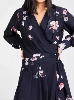 AJE Gabyon Long Sleeved Wrap Floral Print Mini Dress Kimono Black/Pink Size 6 for rent on The Volte - image 4