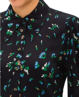 Ganni Printed Crepe Floral Shirt Mini Dress Black/Verdant Green Print Size 12 for rent on The Volte - image 3