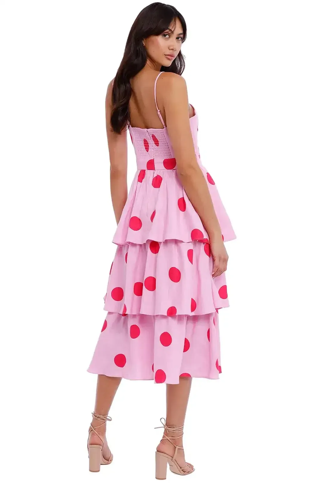 Rebecca Vallance Dalia Midi Dress Pink Polka Dot Pink Print Size 8 AU for rent on The Volte - main image