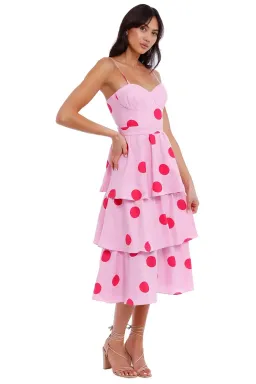 Rebecca Vallance Dalia Midi Dress Pink Polka Dot Pink Print Size 14 for rent on The Volte - image 1