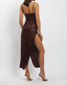 Meshki Amirah Mesh Cut Out Sequin Maxi Dress Brown Size XS / AU 6 for rent on The Volte - image 3