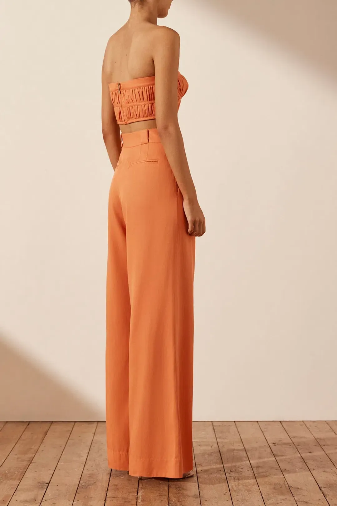 Shona Joy Sara Tailored Wide Leg Pant & Strapless Bustier Orange Size AU 10 for rent on The Volte - main image