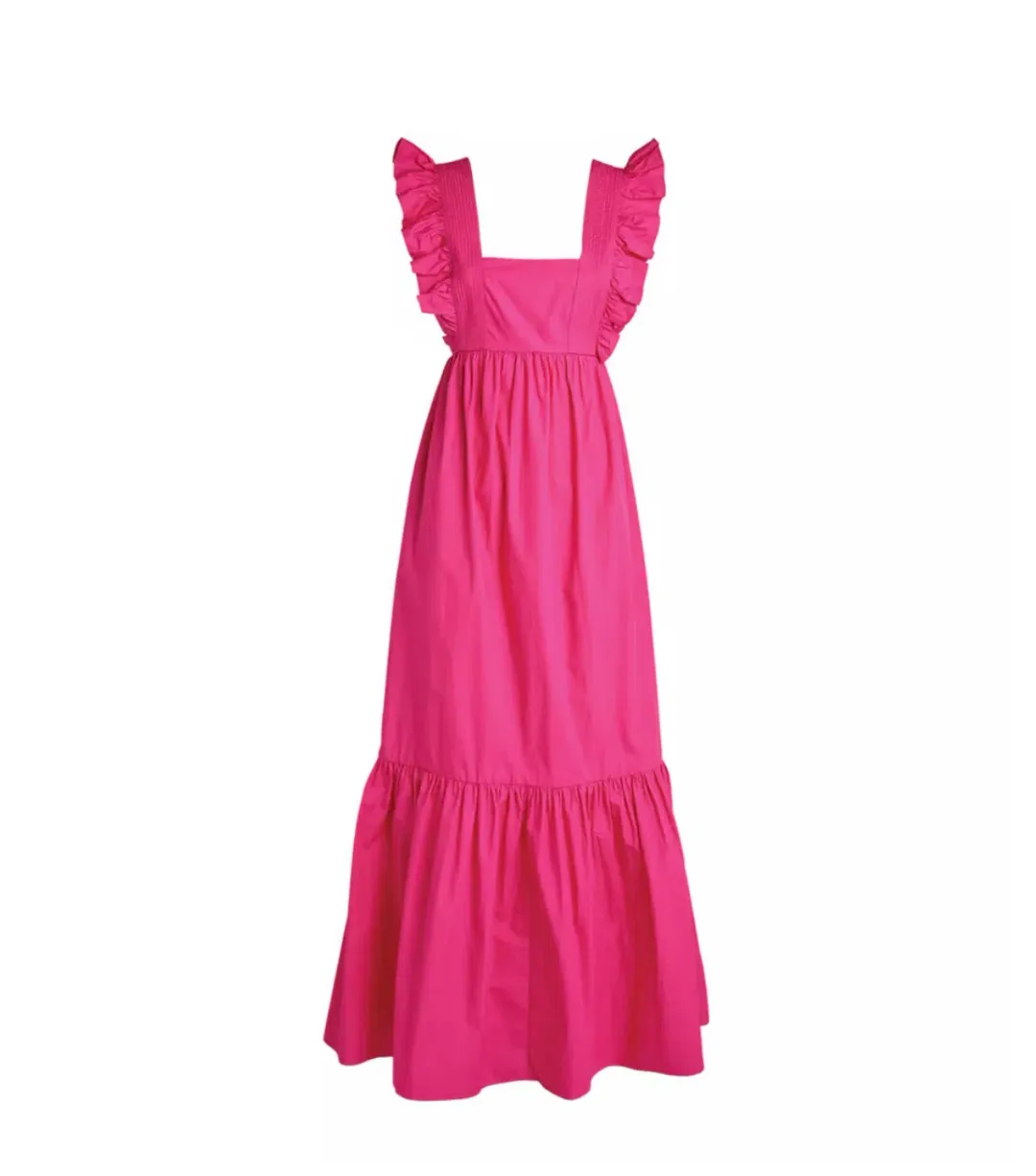 Self-Portrait Ruffled Cotton Poplin Maxi Dress in Pink Size 12 for rent on The Volte - main image