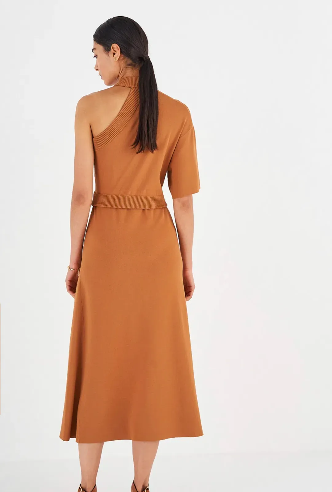 Oroton Asymmetric Dress in Toffee Orange in Size M(AU 10-12) for rent on The Volte - main image