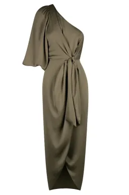 Shona Joy Luxe Tie Front One Shoulder Dress in Pine Size AU 8 / S for rent on The Volte - image 4
