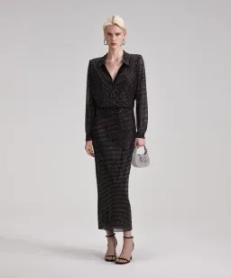 Self Portrait Rhinestone Midi Shirt Dress Black Size 10 for rent on The Volte - image 1