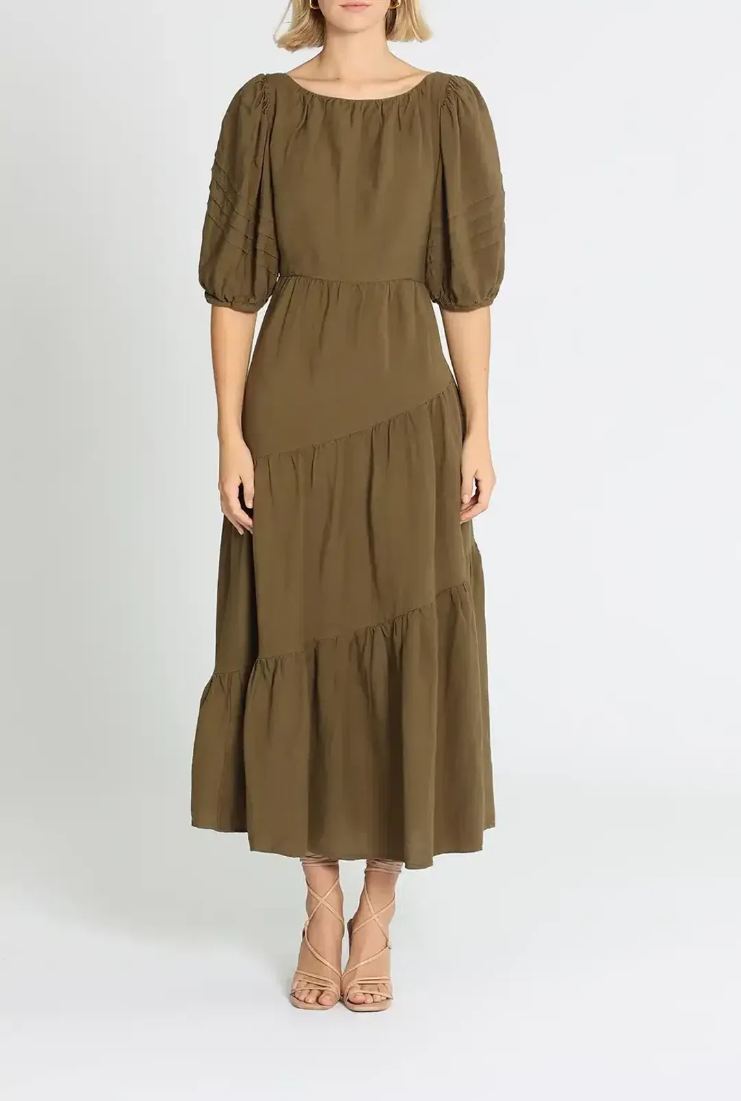 Shona Joy Juliana Midi Dress Khaki Size 10 for rent on The Volte - main image