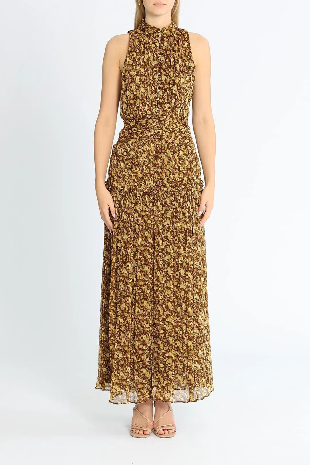 Shona Joy Carmela Sleeveless Midi Dress Khaki Print Size 12 for rent on The Volte - main image