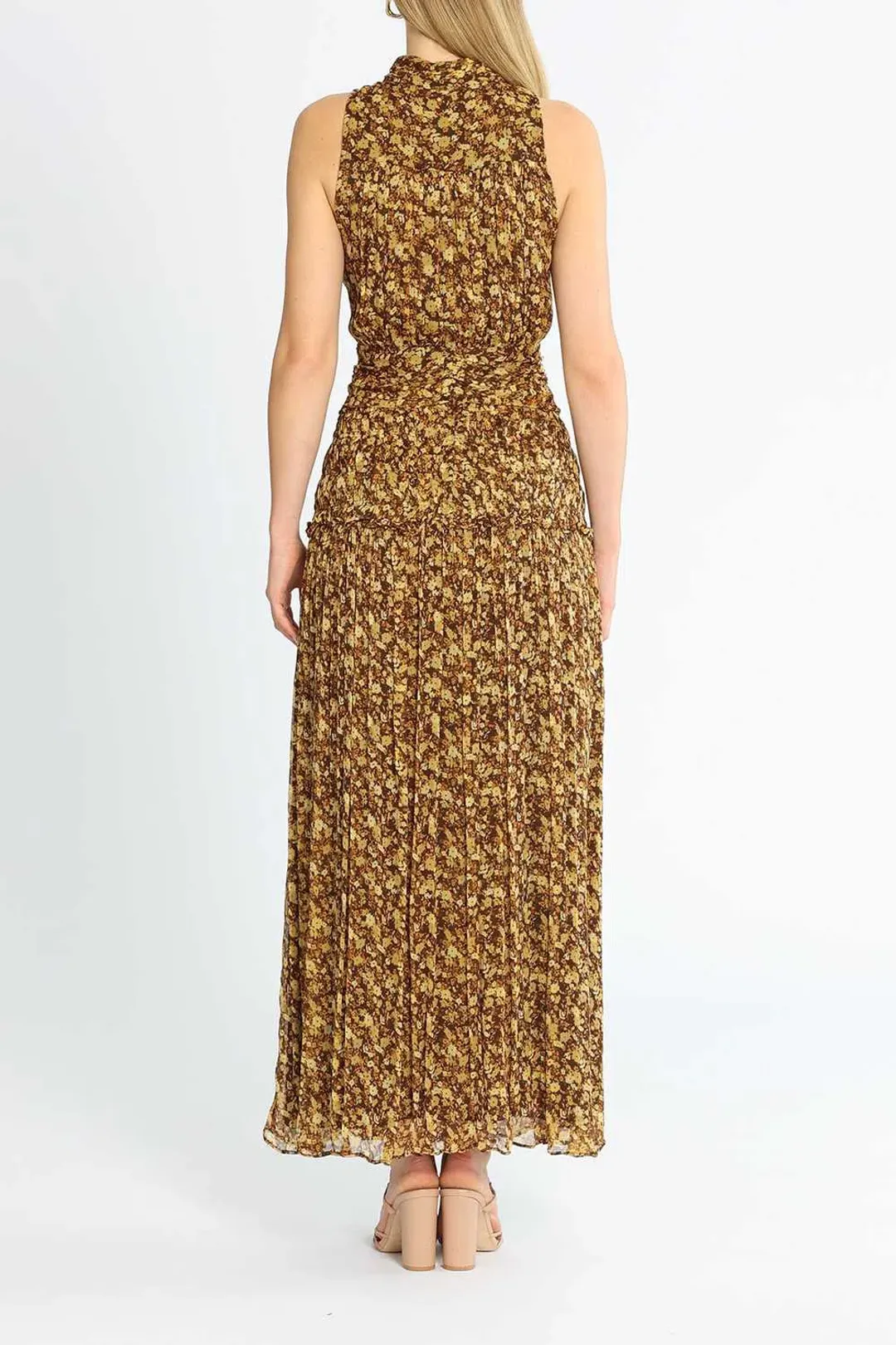 Shona Joy Carmela Sleeveless Midi Dress Khaki Print Size 12 for rent on The Volte - main image