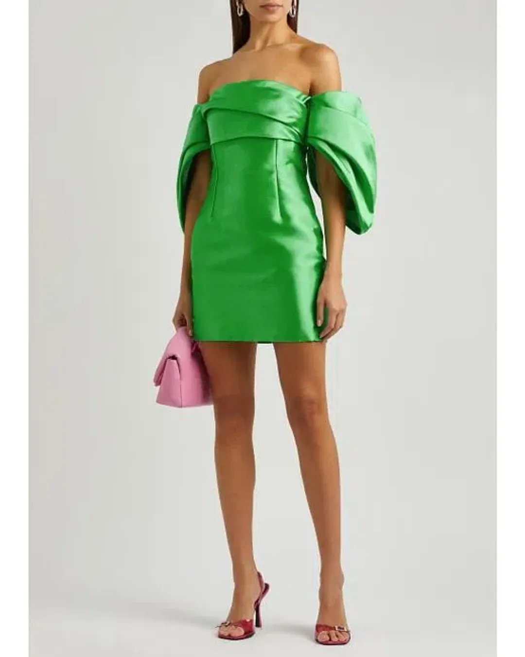 Solace London Elina Satin Mini Dress Lime Green Size 12 for rent on The Volte - main image