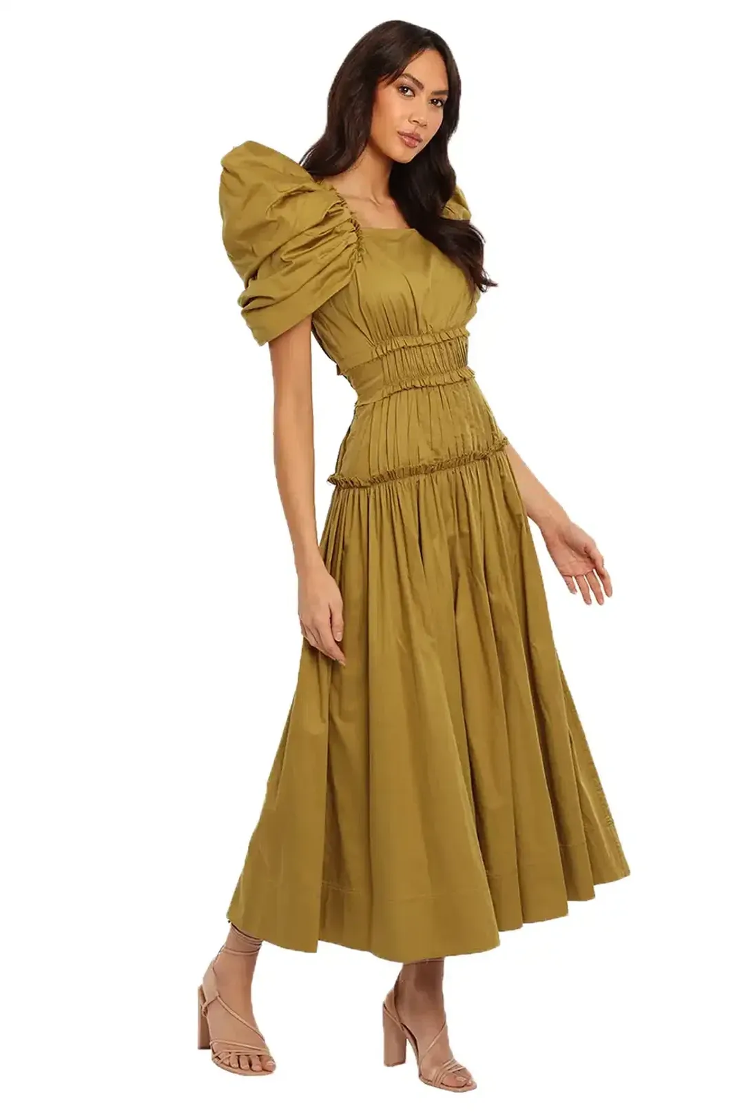AJE Frequency Midi Dress Khaki Size 10 for rent on The Volte - main image