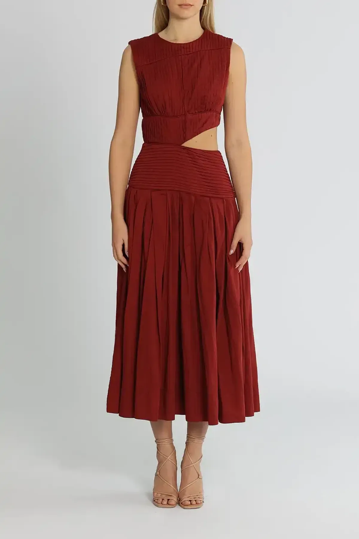 AJE Cascade Cut Out Dress Burgundy Size 14 for rent on The Volte - main image