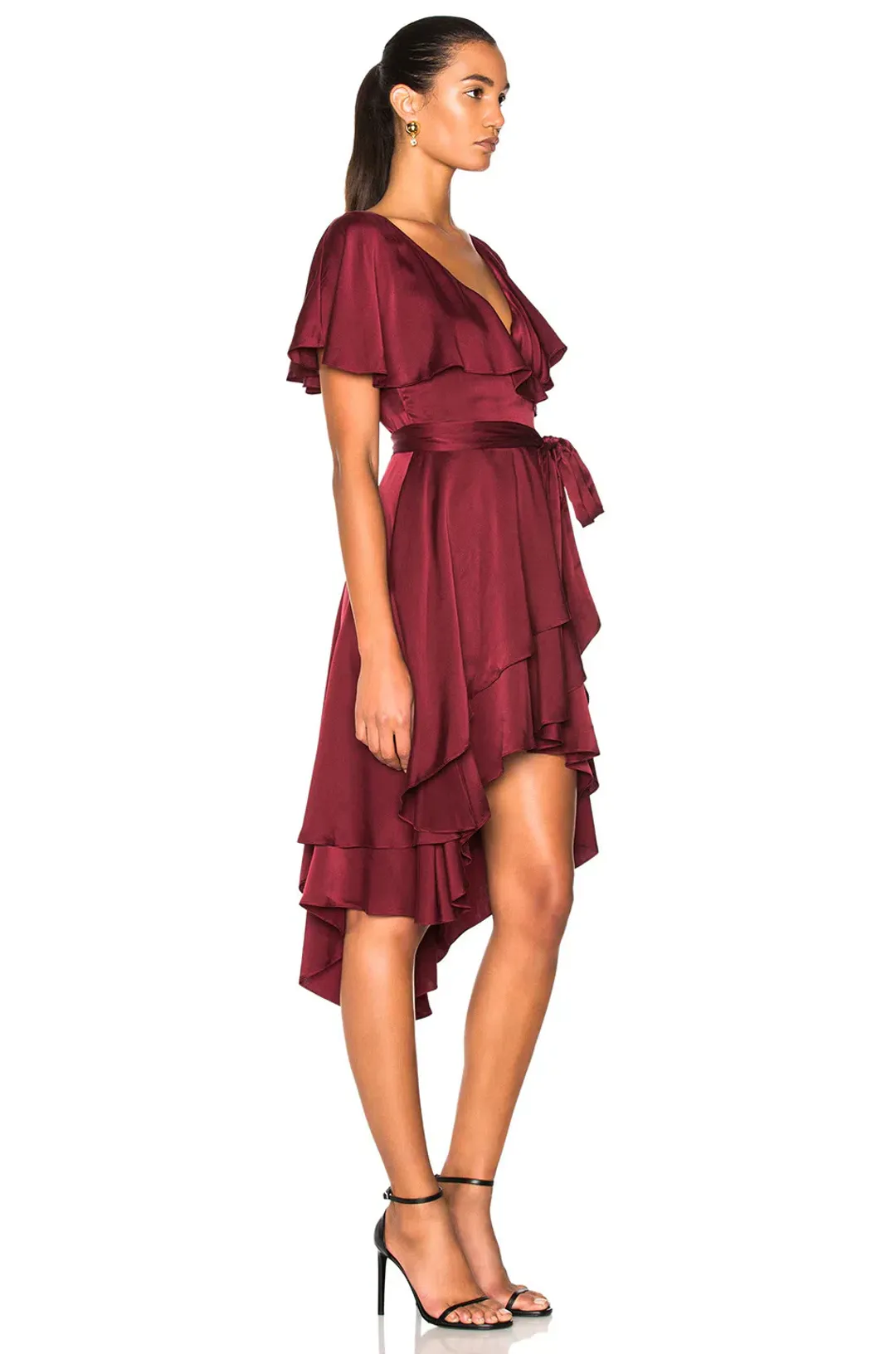Zimmermann Wrap High Low Midi Dress Burgundy Size 8 for rent on The Volte - main image