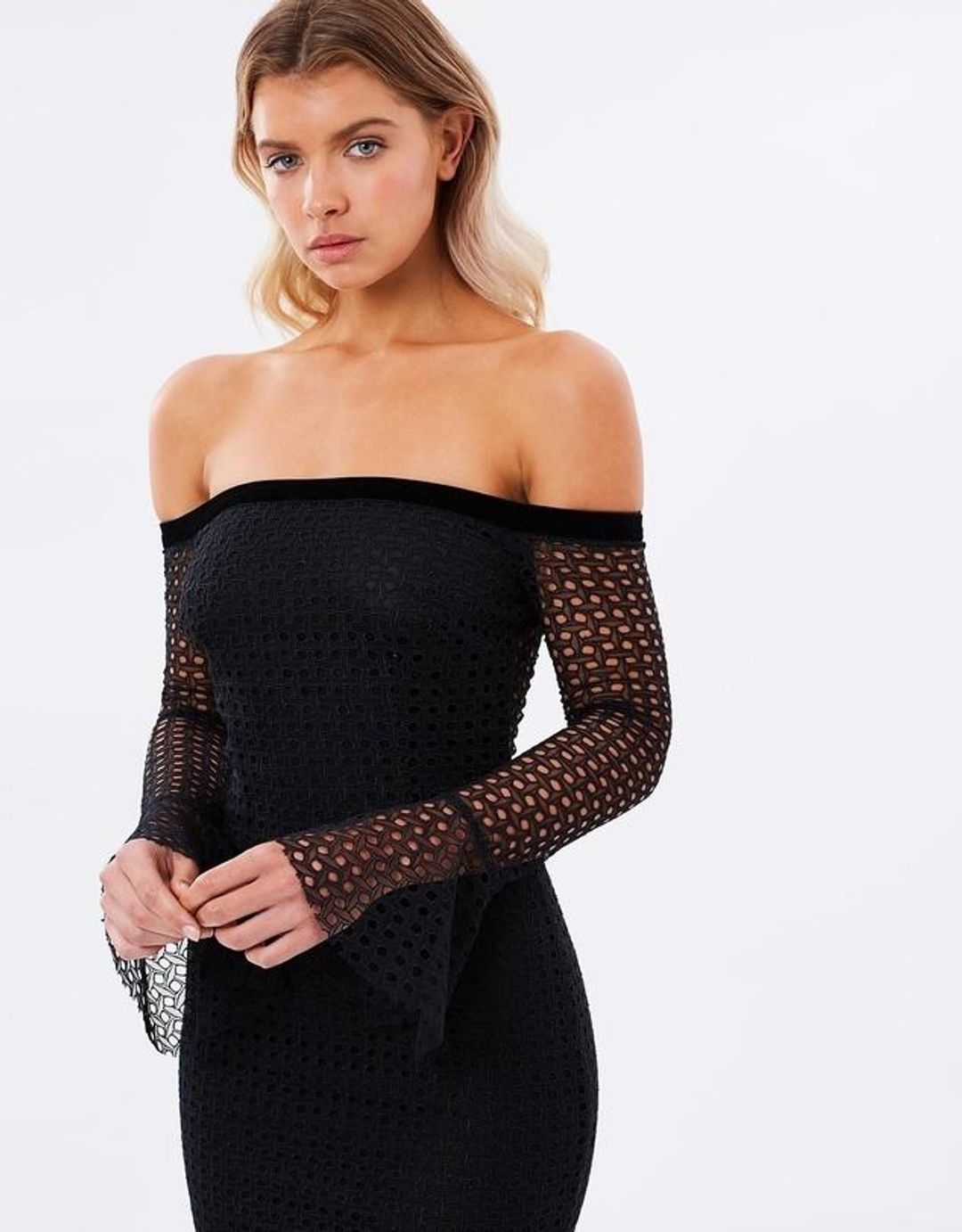 Bec & Bridge Zinnia Off the Shoulder Dress Black Size AU 10 for rent on The Volte - main image