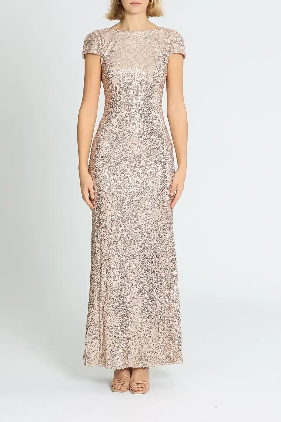 Badgley Mischka Sequin Cowl Back Gown Blush Size 10 for rent on The Volte - main image