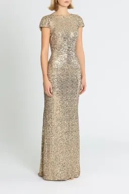 Badgley Mischka Sequin Cowl Back Gown Gold Size 12 for rent on The Volte - image 2