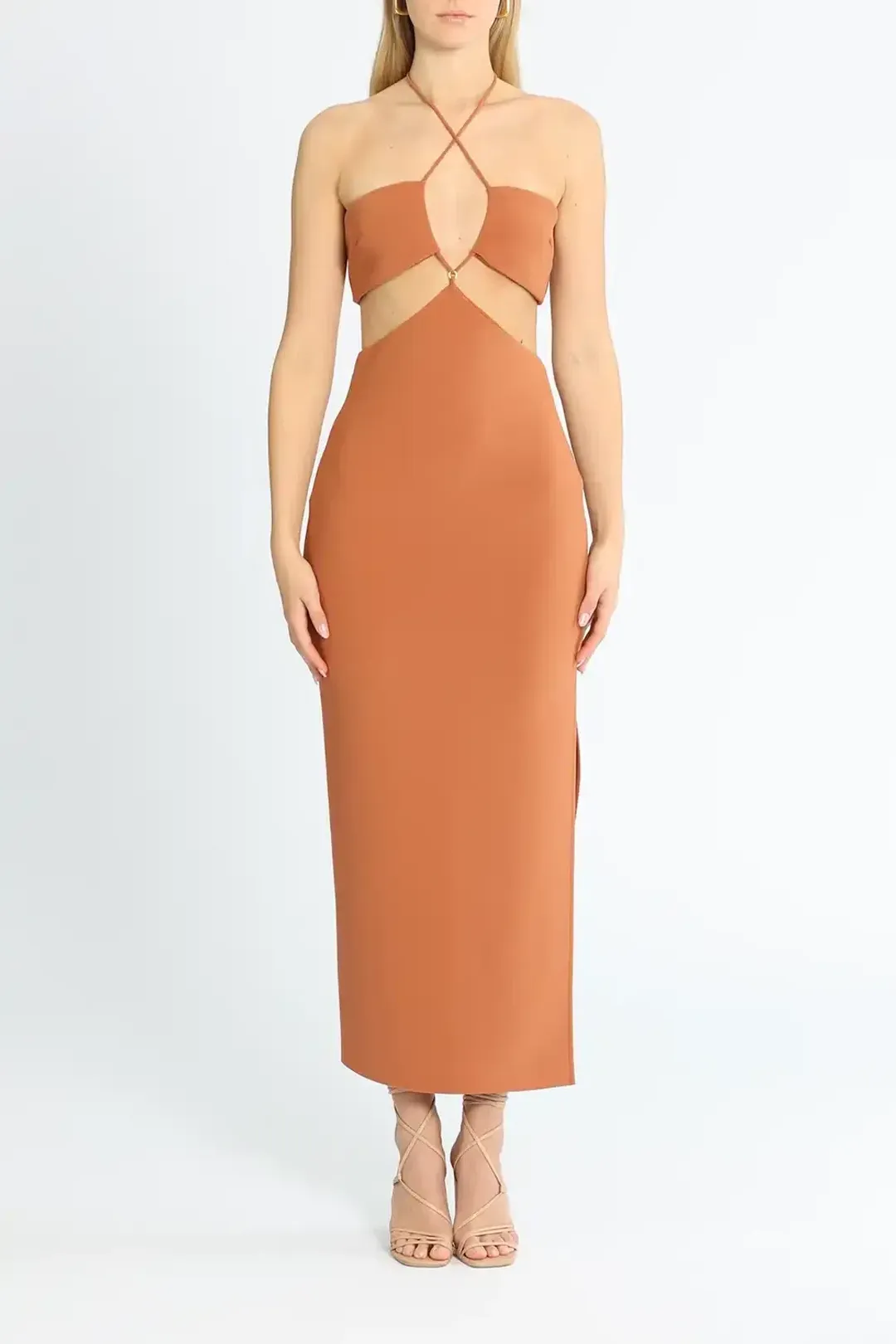 Bec & Bridge Cut Out Midi Dress Orange Size 10 for rent on The Volte - main image