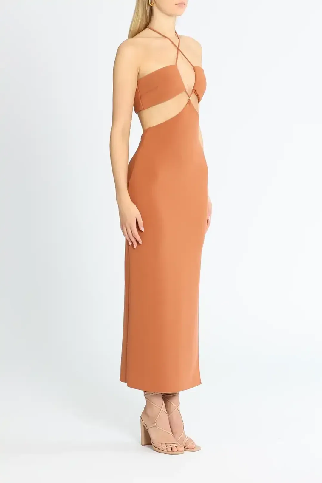 Bec & Bridge Cut Out Midi Dress Orange Size 10 for rent on The Volte - main image