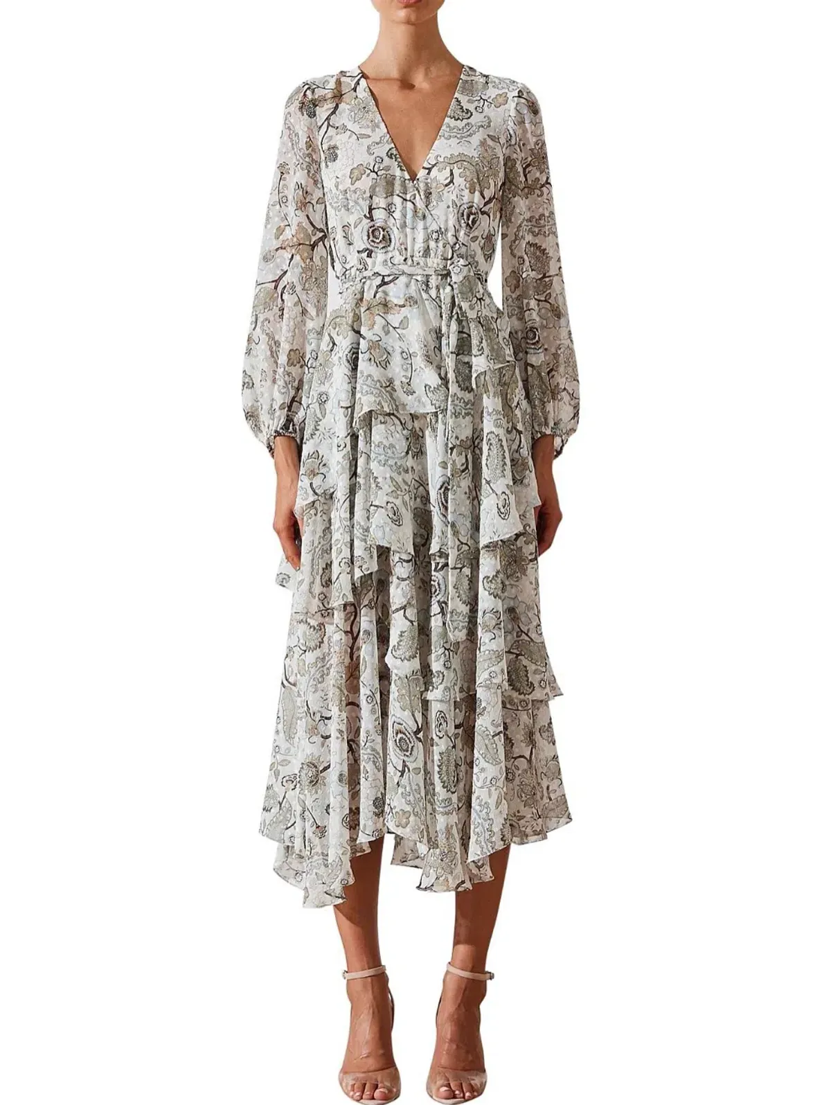 Shona Joy Quinn Tiered Midi Dress Floral Size 10 for rent on The Volte - main image