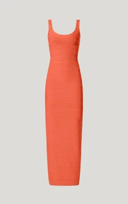 Herve Leger Round Neck Gown Coral Size XS / AU 6 for rent on The Volte - image 4