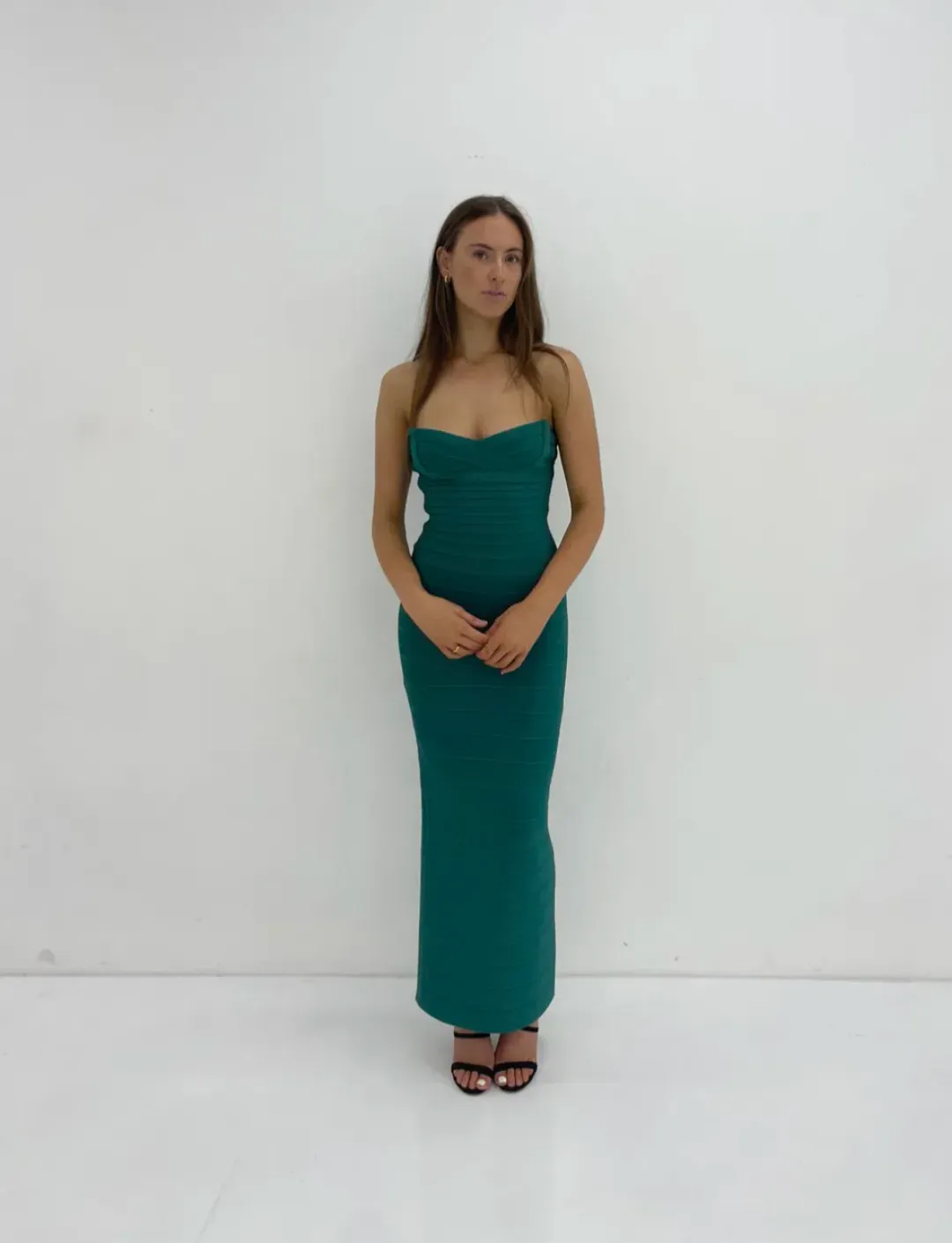 Herve Leger Strapless Gown Jade Size S / AU 8 for rent on The Volte - main image