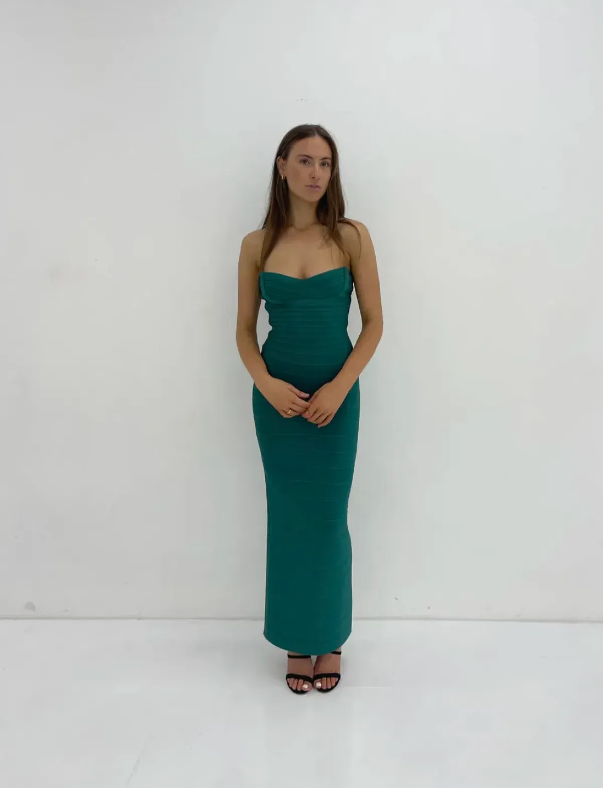 Herve Leger Strapless Gown Jade Size S / AU 8 for rent on The Volte - main image