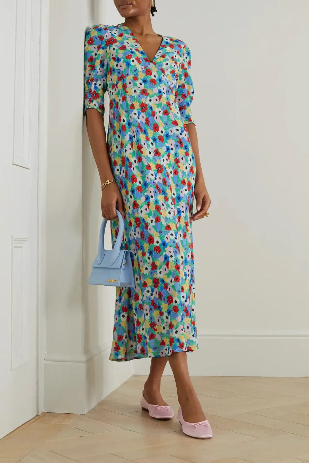 Rixo Zadie V Neck Midi Dress Floral Size XXS / AU 6 for rent on The Volte - main image