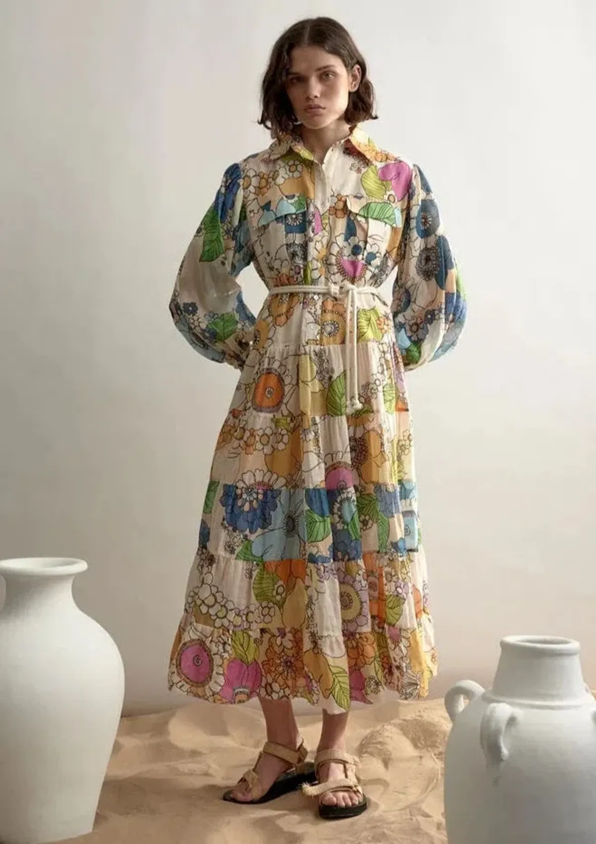Alemais Farrah Tiered Floral Shirt Dress Floral Size 14 for rent on The Volte - main image
