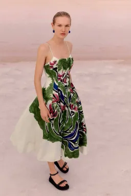 Aje Paradiso Green Floral Cinched Midi Dress Native Gumnut Floral Size 14 for rent on The Volte - image 3